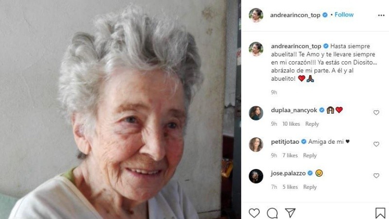 La publicación de Andrea Rincón sobre su abuela 
