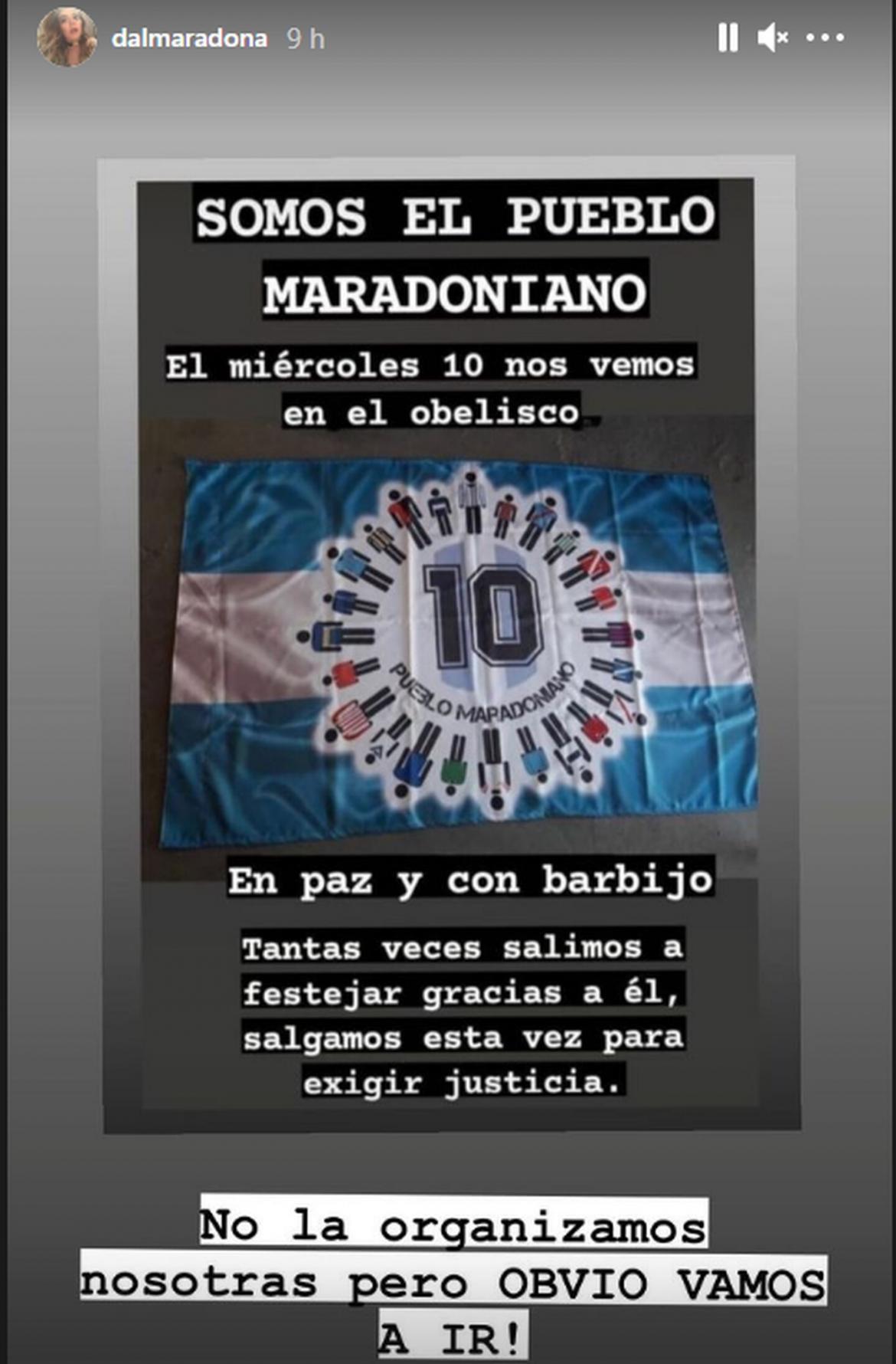 Flyer de Dalma Maradona, marcha por justicia por Diego Maradona, 10 de marzo