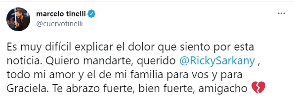 El mensaje de Marcelo Tinelli por la muerte de Sofía Sarkany