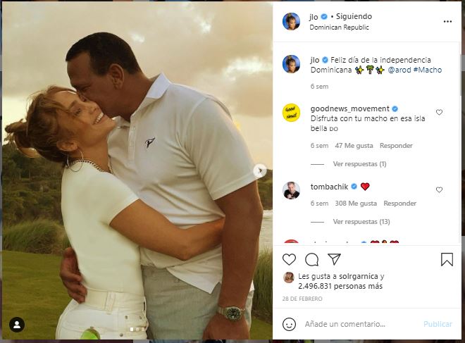 La última publicación de JLo con Alex es de 28 de febrero.