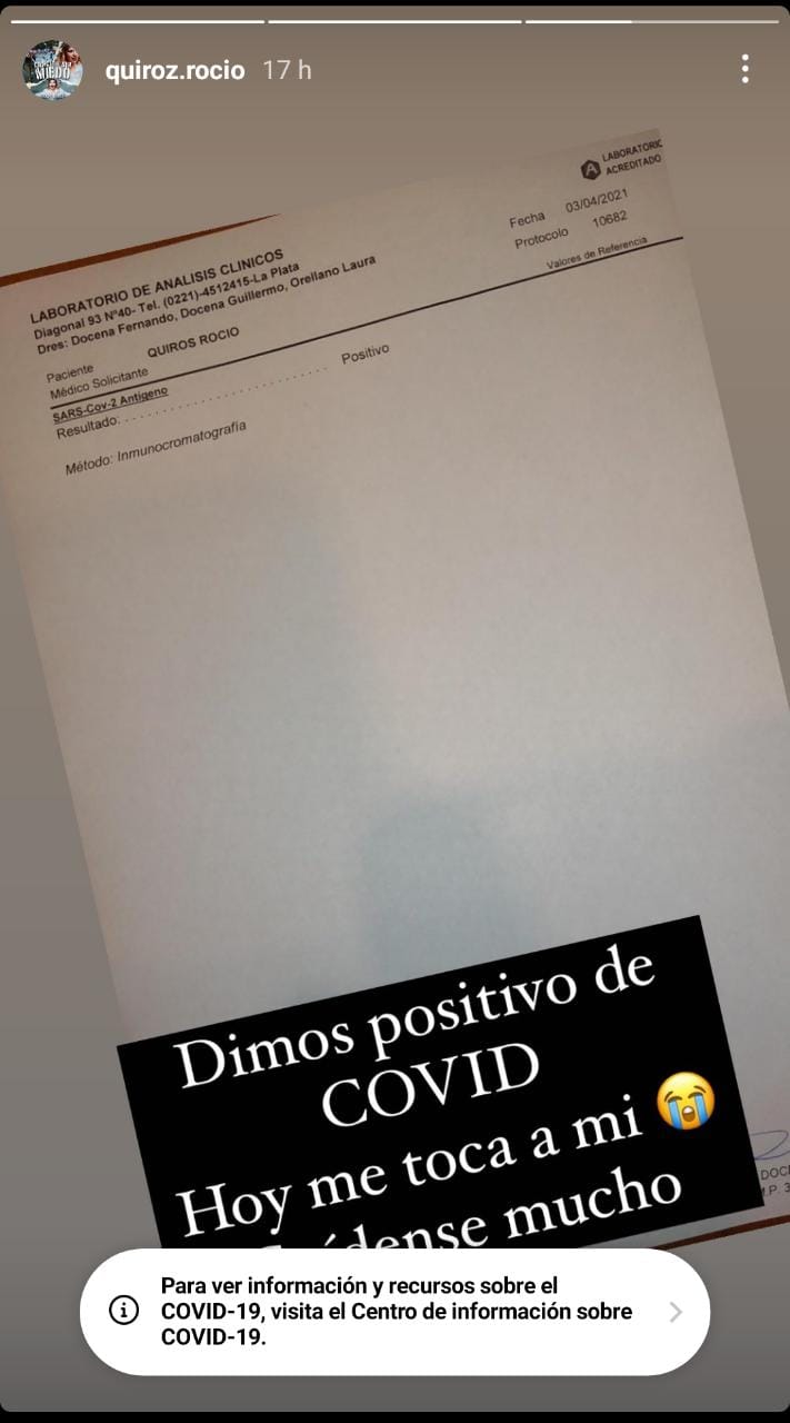 El análisis que confirma el contagio de Rocío Quiroz y su pareja.