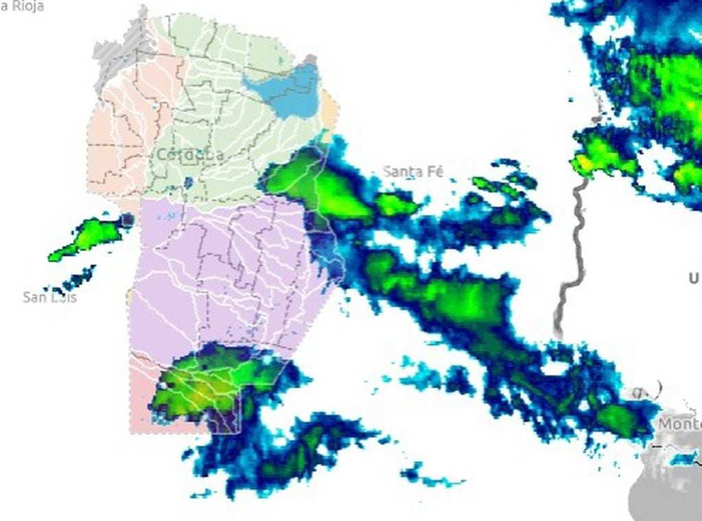 Así avanzan los frentes de tormentas en Córdoba. (Aprhi)